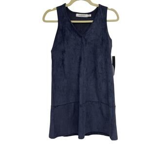Bishop & Young Blue Faux Suede V Neck Shift Dress Womens XS Sleeveless Mini